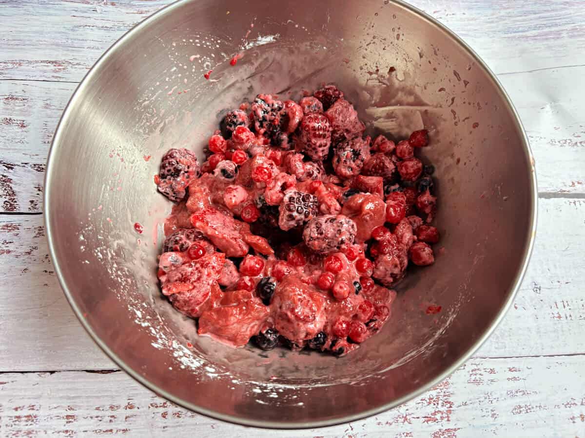 Berries in bowl, after adding cornflour.