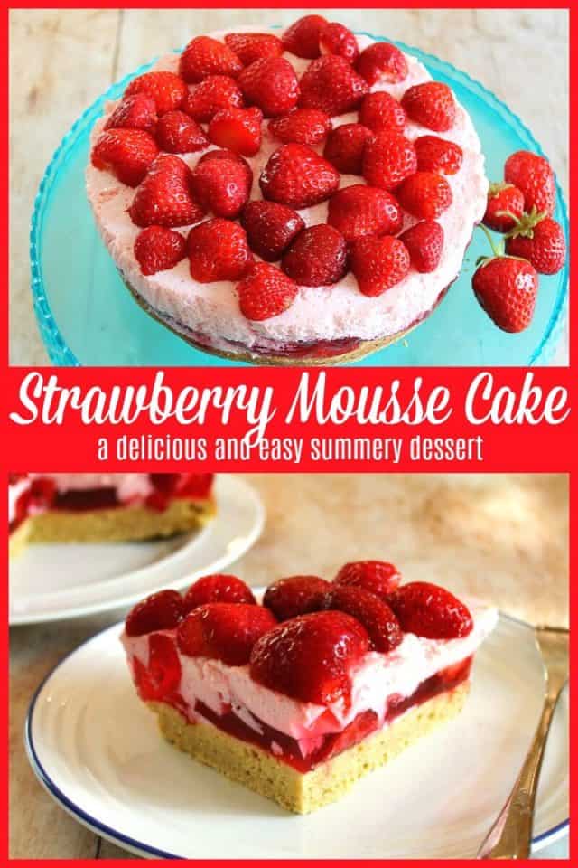 Strawberry mousse cake recipe - an amazing summery dessert with layers of jelly and strawberry mousse, and healthy too!