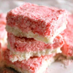 A stack of coconut ice squares.