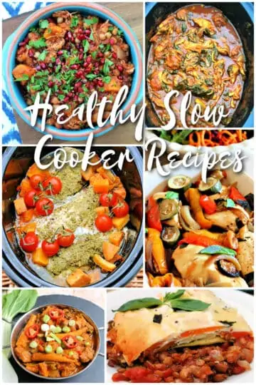 Collage of slow cooker dishes.