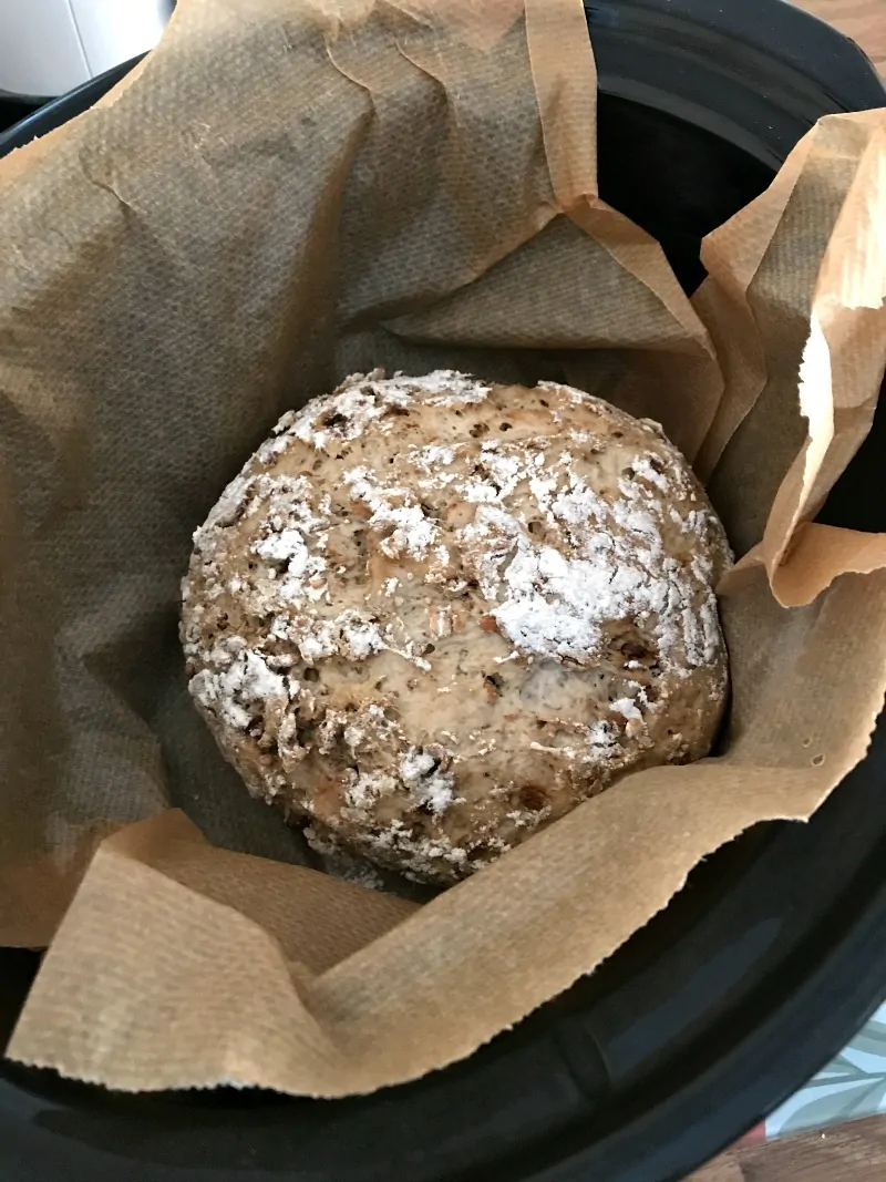 Slow cooker no knead bread, during baking