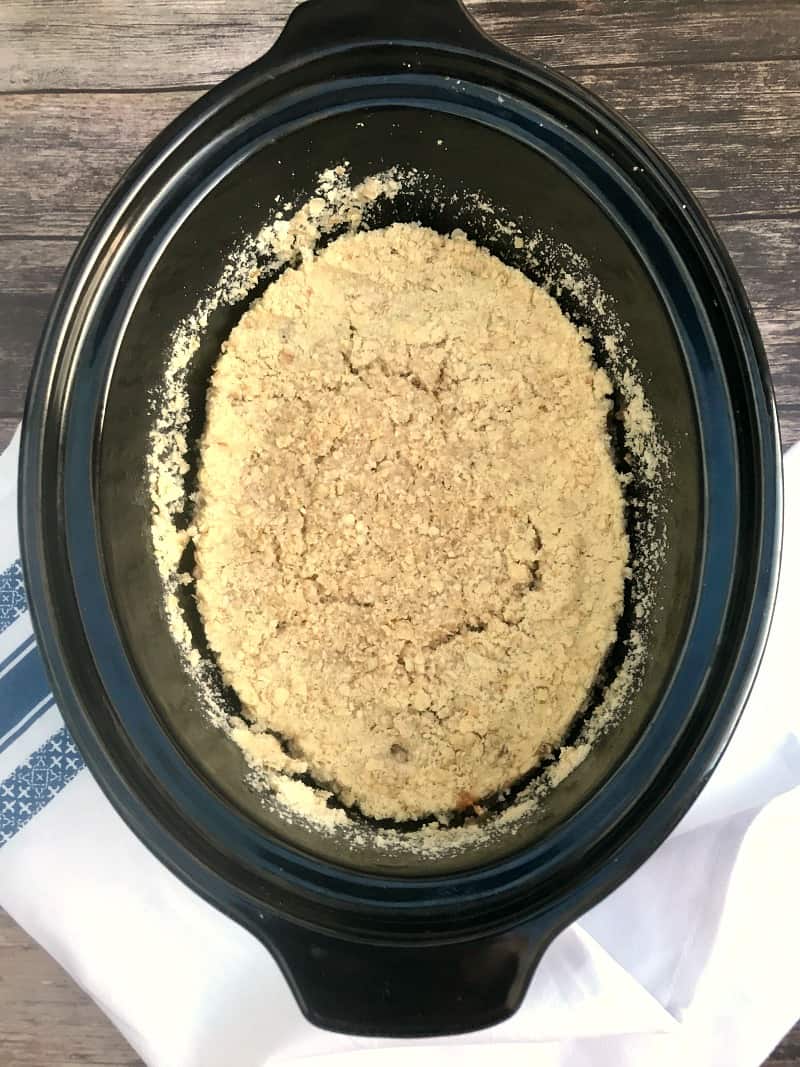 Slow cooker apple crumble, cooked