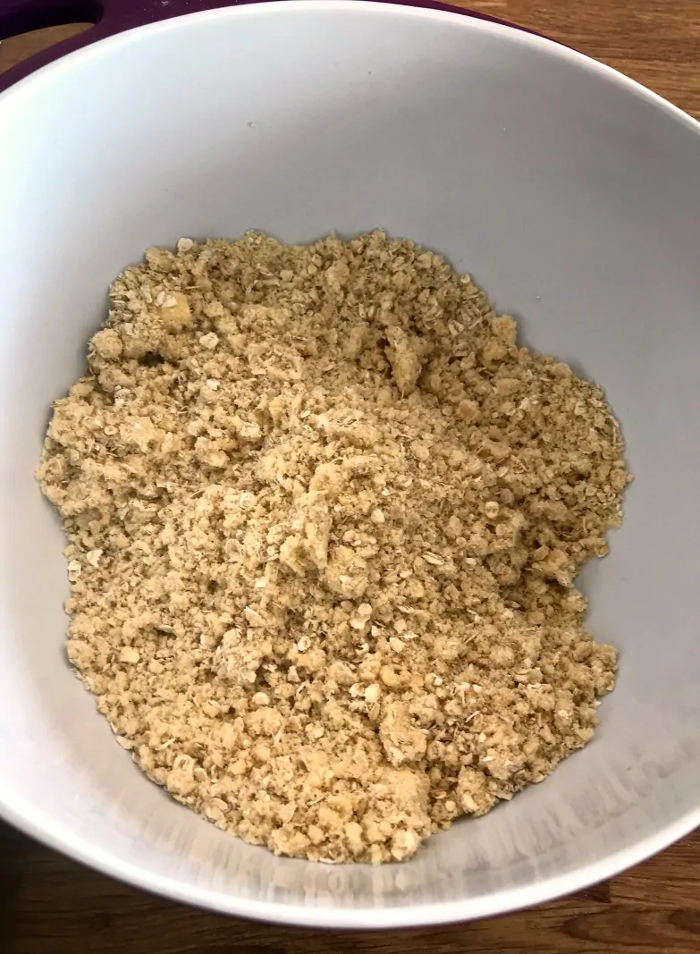 Crumble topping prepared in a bowl