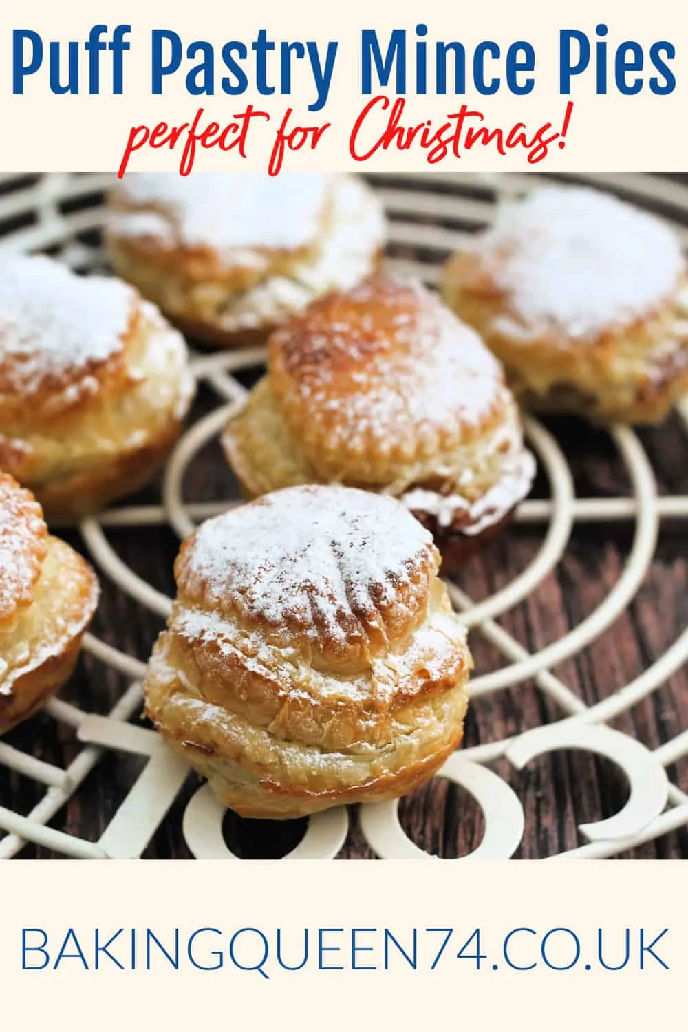 Puff pastry mince pies image and text collage for pinning.