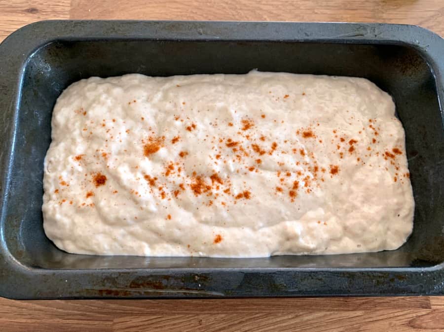 Beer bread in tin before baking.