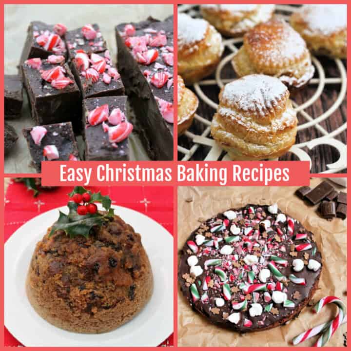 Collage of festive baking photos with text overlay.