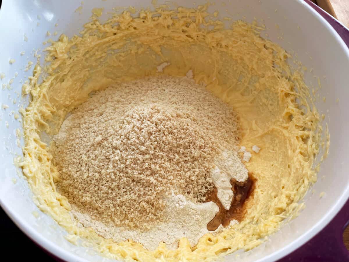 Bowl of cake mixture plus ground almonds.