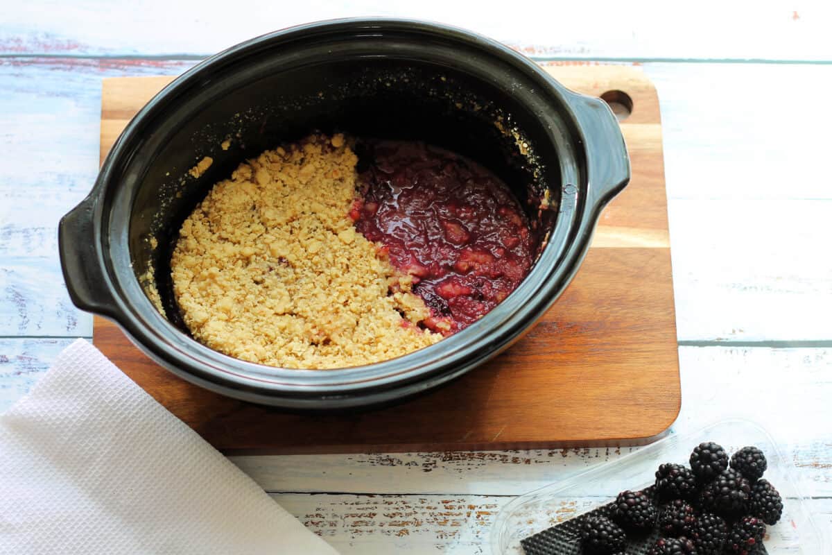 Crumble in slow cooker pot.
