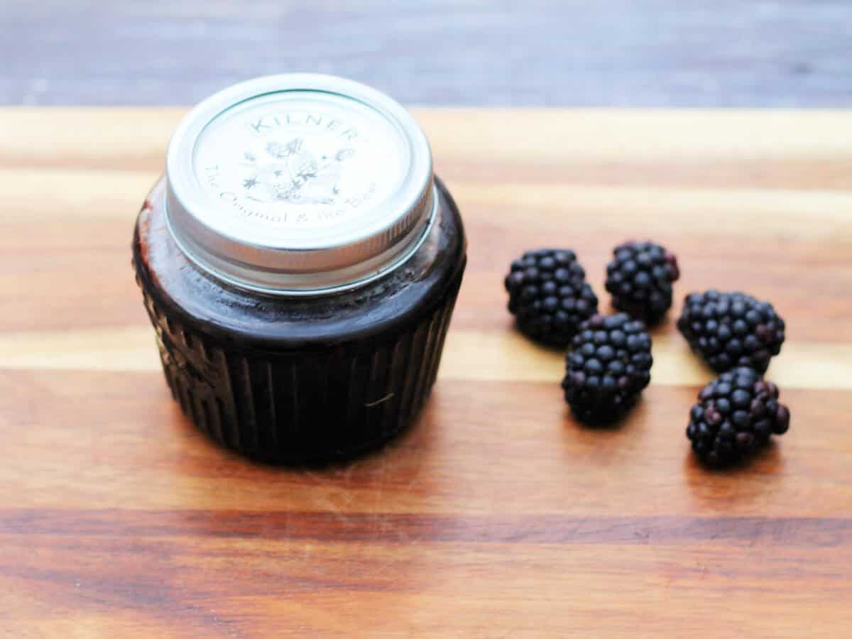 Jarred blackberry jam.