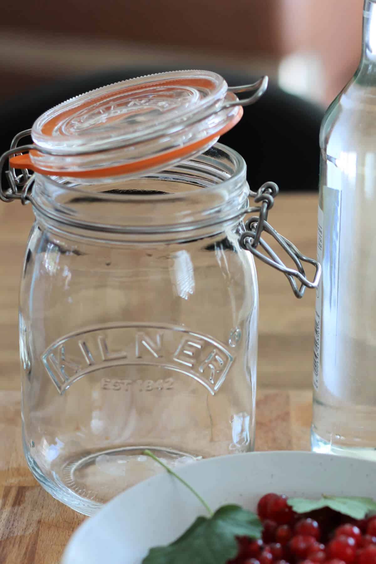 Mason jar on a table.
