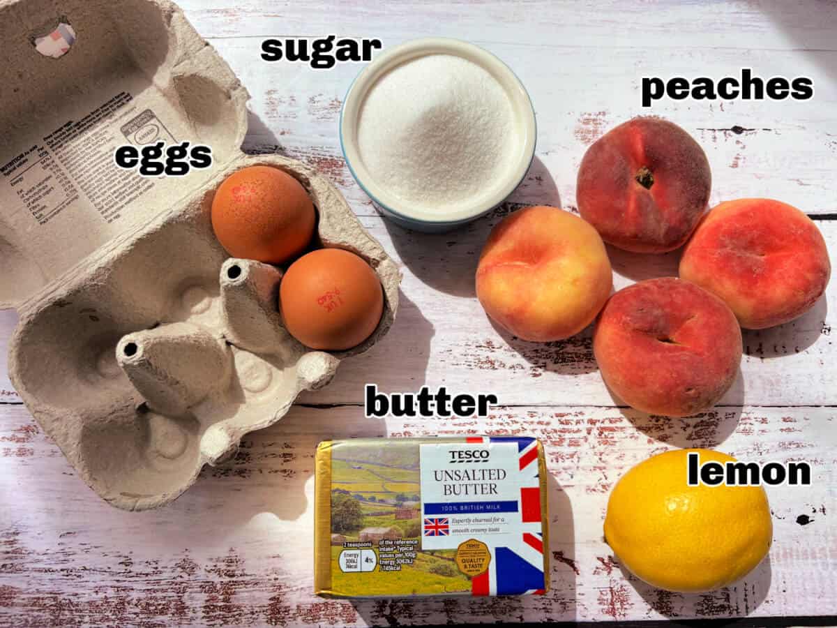 Ingredients set out on a table, with labels.