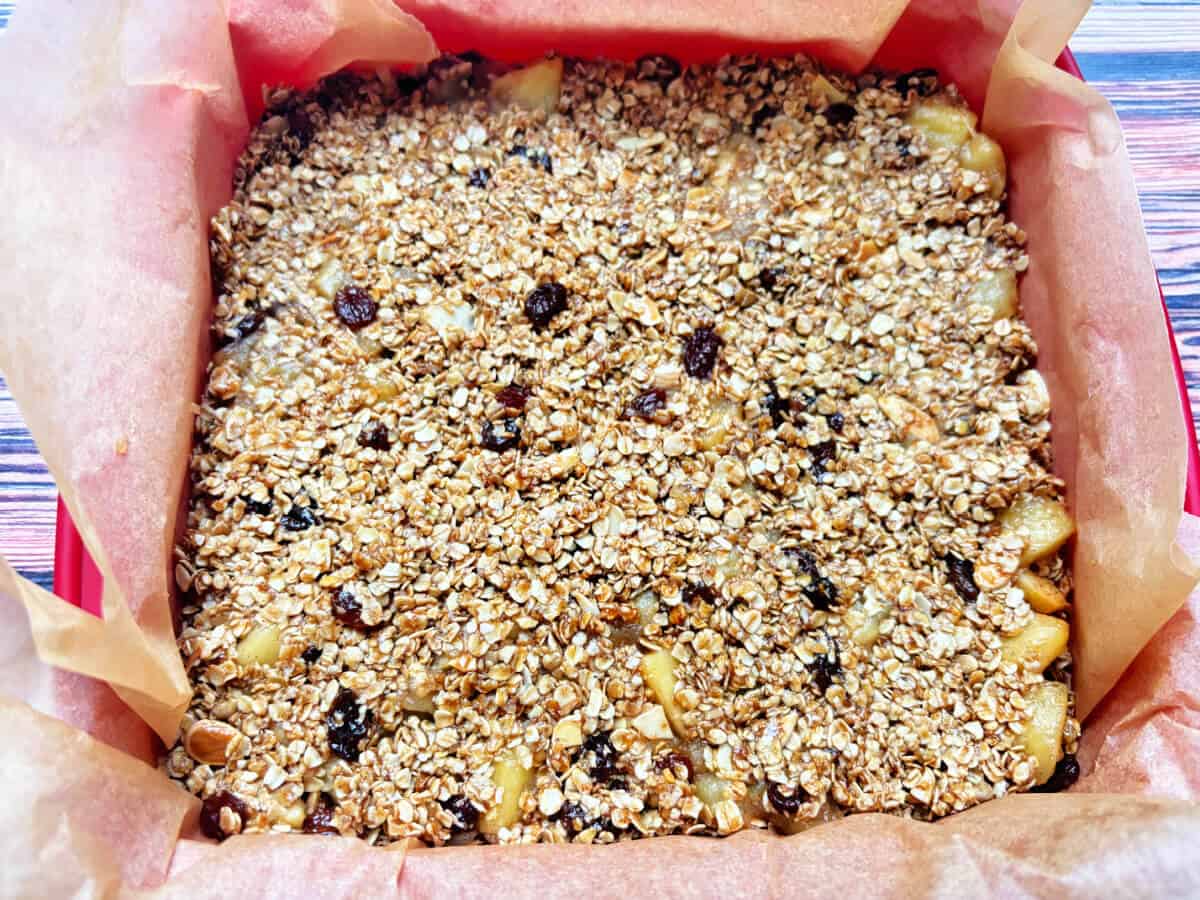 Apple flapjack topped with the rest of the flapjack mixture.