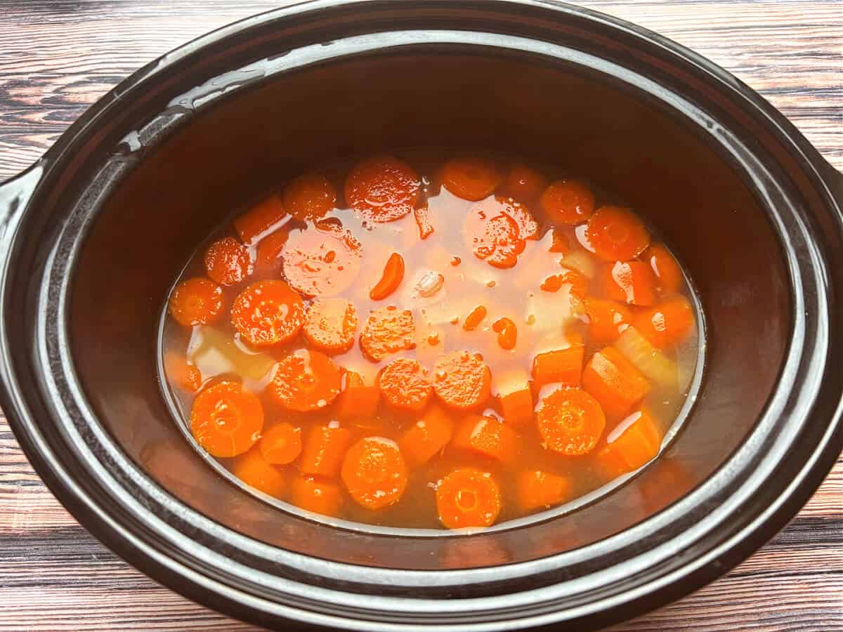 Cooked soup before blending in pot.