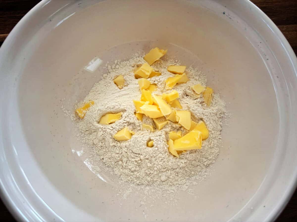 Butter and flour in a bowl.