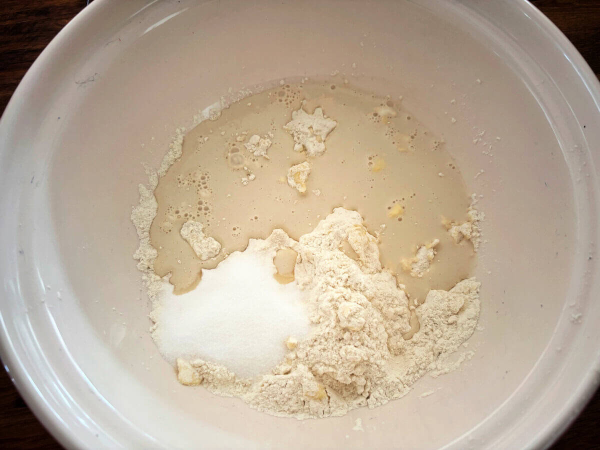Scone mixture with added sugar and milk.