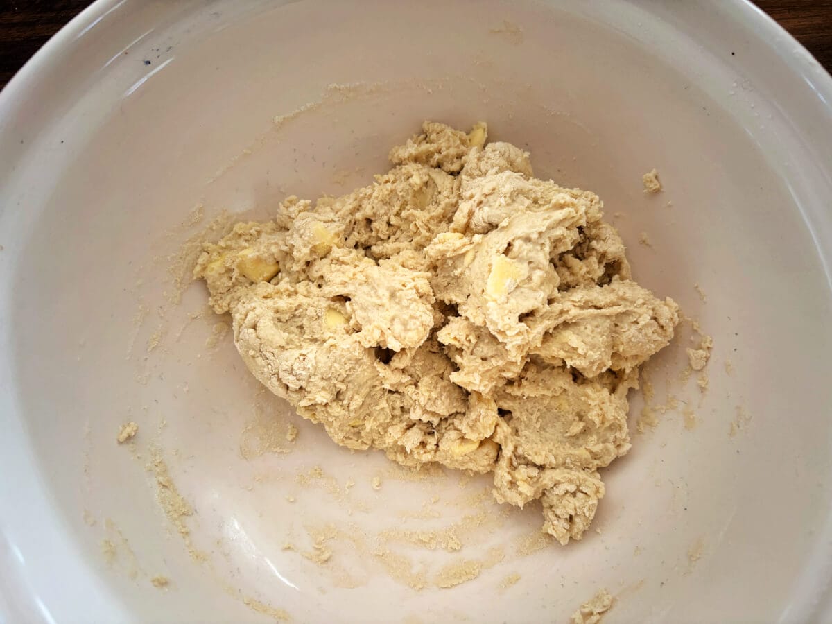 Scone dough brought together in bowl.