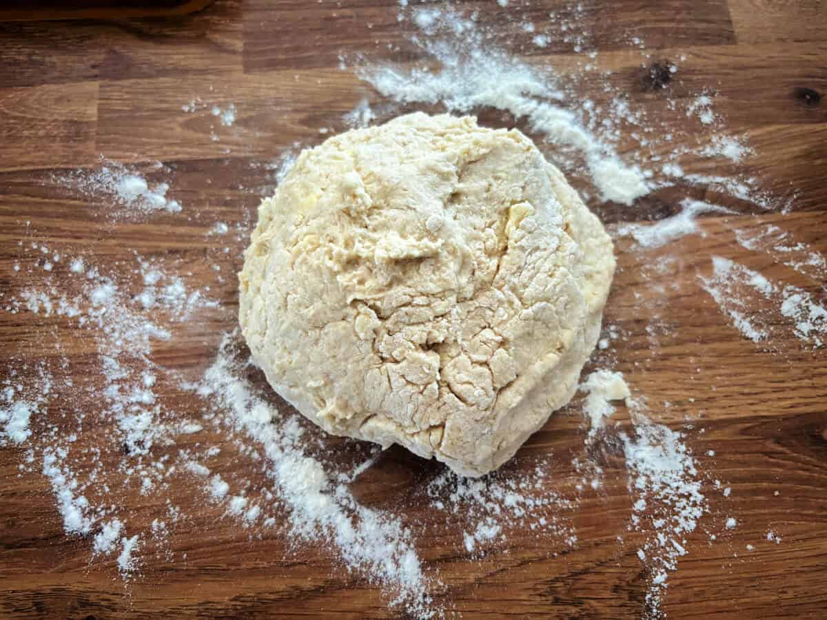 Scone dough formed into a round.