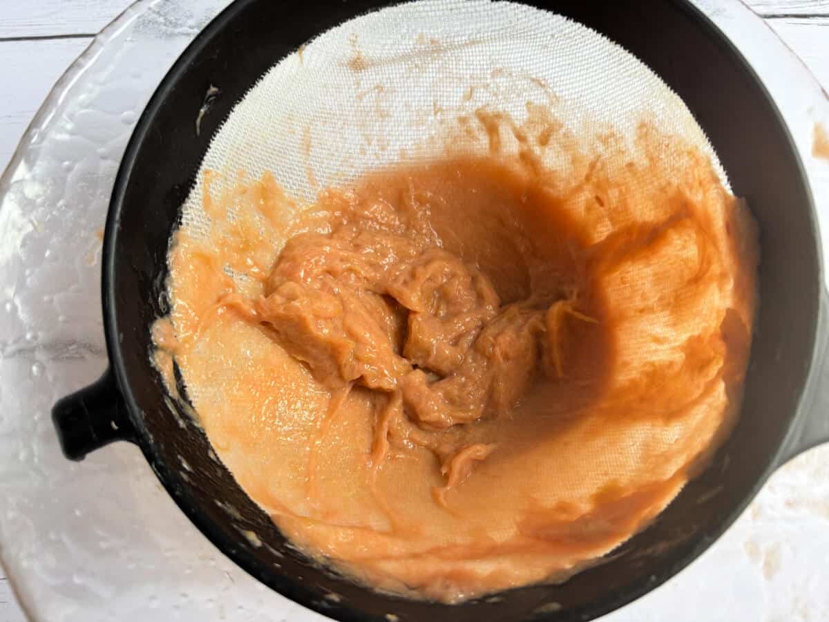 Puree with rhubarb pushed through, leaving only fibres.